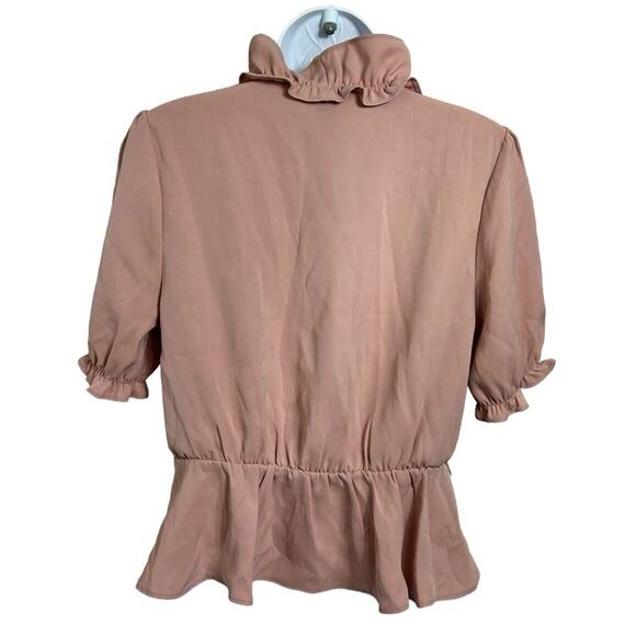 Forever 21 Mauve Blouse Sz M Ruffled V-Neck Puff Short Sleeve Top Shirt NEW - Picture 5 of 6